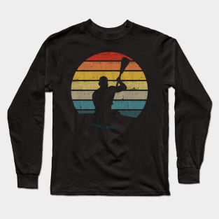 Canoeing Silhouette On A Distressed Retro Sunset design Long Sleeve T-Shirt